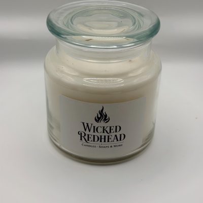 “Wicked Blend Best Selling Scents candle by Wicked Redhead in white wax luxury jar”