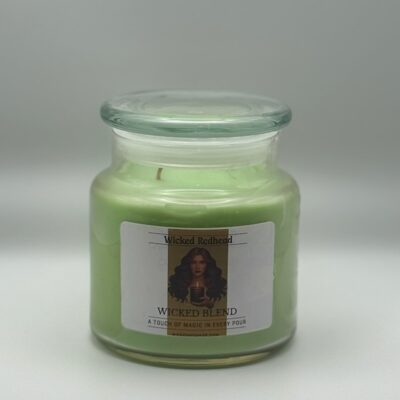 Wicked Redhead scented candle in glass jar with lid