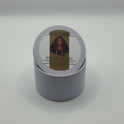 Twisted Frost 3oz Wicked Blend candle in a white tin with pure white wax and seasonal winter styling.