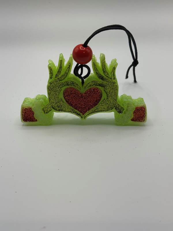 💚 Heart of Ice™ Freshie — Wicked Redhead Handcrafted Candle & Bath Collection Green glitter heart aroma bead freshie with red heart center – handmade car freshener